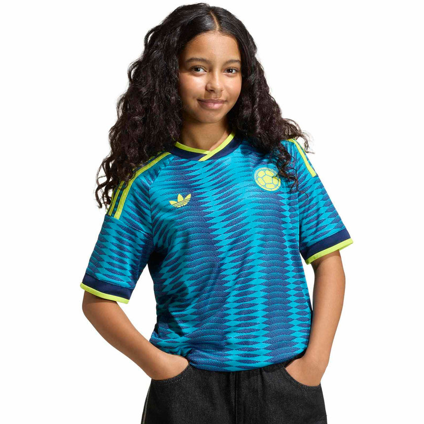 adidas Kids Colombia World Cup 2026 Away Jersey Blue Crest Model