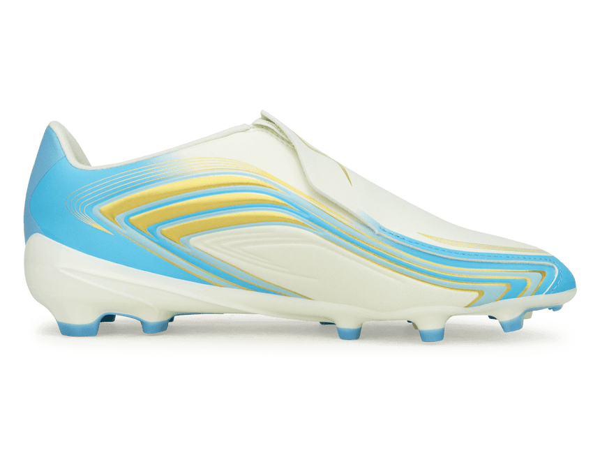 adidas Kids F50 Messi League Laceless FG Ivory/Sea Blue/Ice Blue Side
