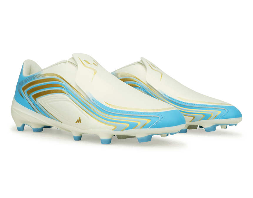 adidas Kids F50 Messi League Laceless FG Ivory/Sea Blue/Ice Blue Together