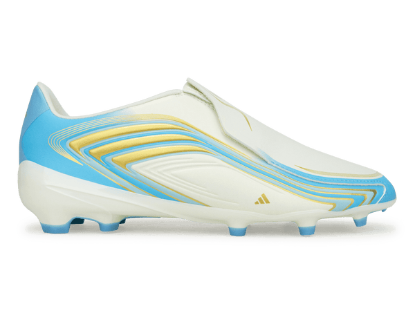 adidas Kids F50 Messi League Laceless FG Ivory/Sea Blue/Ice Blue