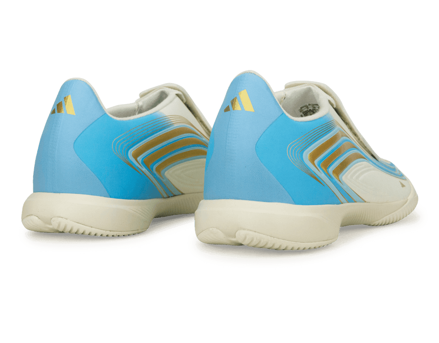 adidas Kids F50 Messi League Laceless IN Ivory/Sea Blue/Ice Blue Rear
