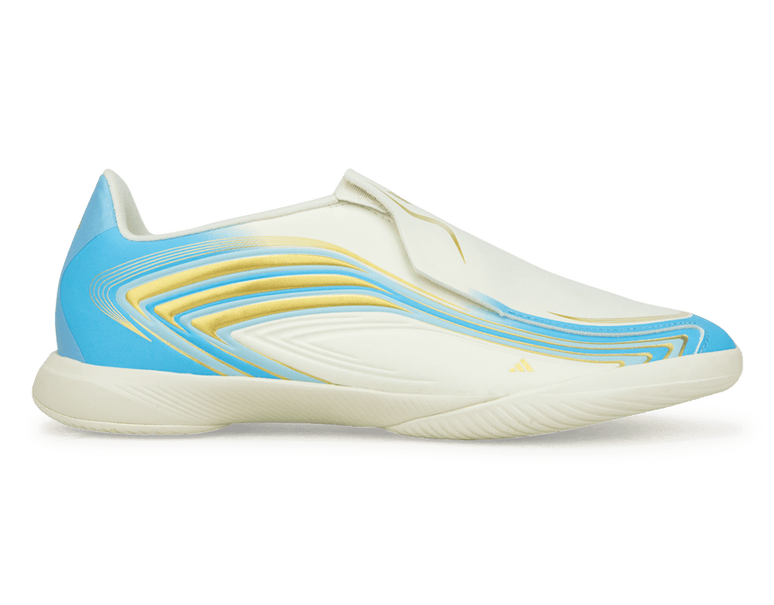 adidas Kids F50 Messi League Laceless IN Ivory/Sea Blue/Ice Blue 
