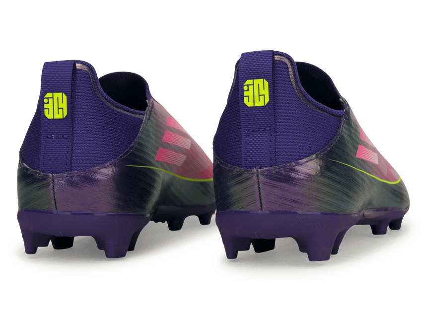 adidas Kids Lamine Yamal F50 League Laceless FG/MG Purple/Lemon Rear