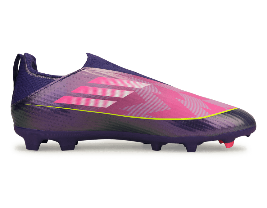adidas Kids Lamine Yamal F50 League Laceless FG/MG Purple/Lemon Side