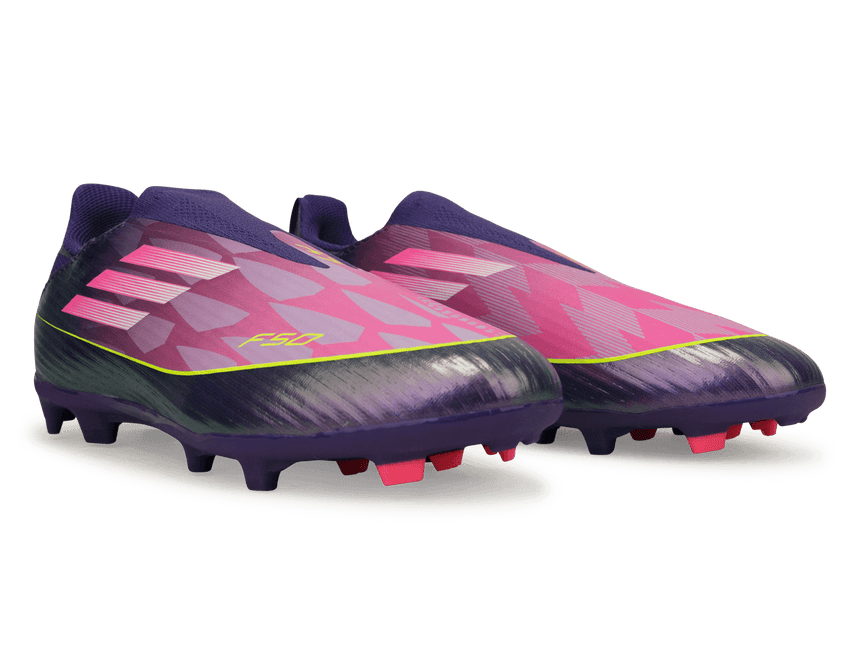 adidas Kids Lamine Yamal F50 League Laceless FG/MG Purple/Lemon Together