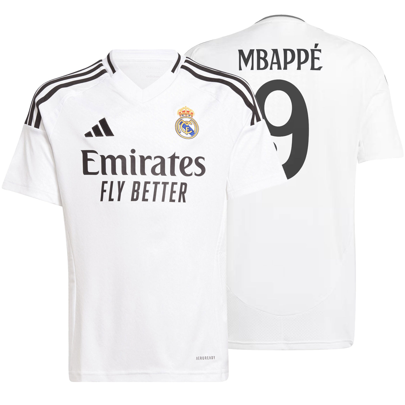 adidas Kids Real Madrid 2024/25 Home Jersey w/Mbappe #9 Printing