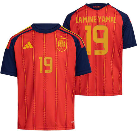 adidas Kid's Spain World Cup 2026 Home Jersey w/ Lamine Yamal #19 Printing Both