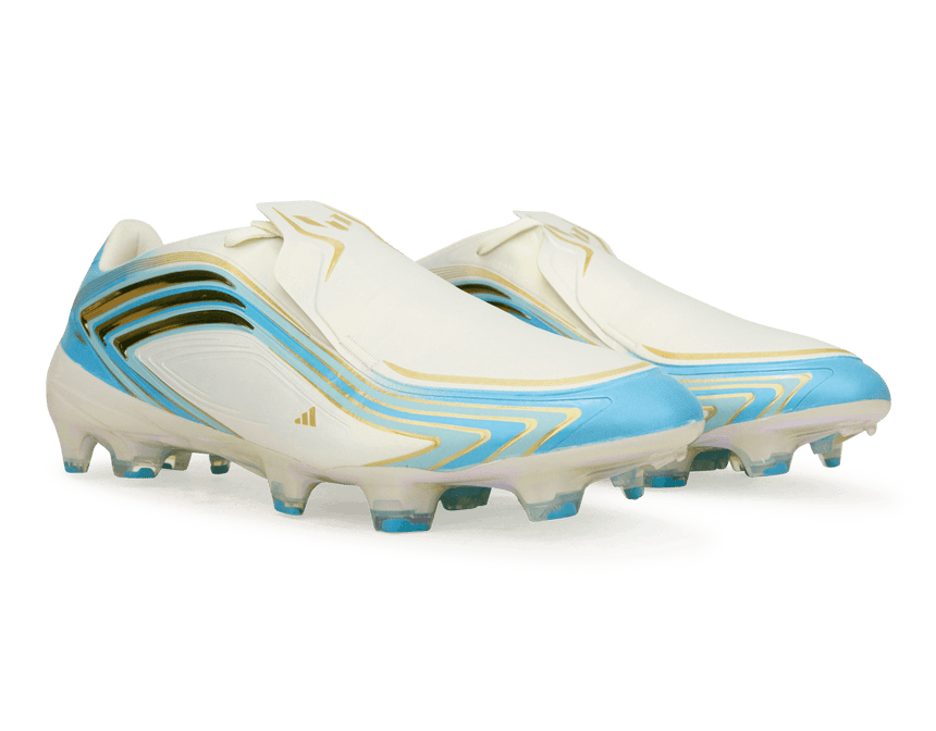 adidas Men's F50 Messi Elite FG Soccer Cleats Ivory/Sea Blue/Ice Blue Together