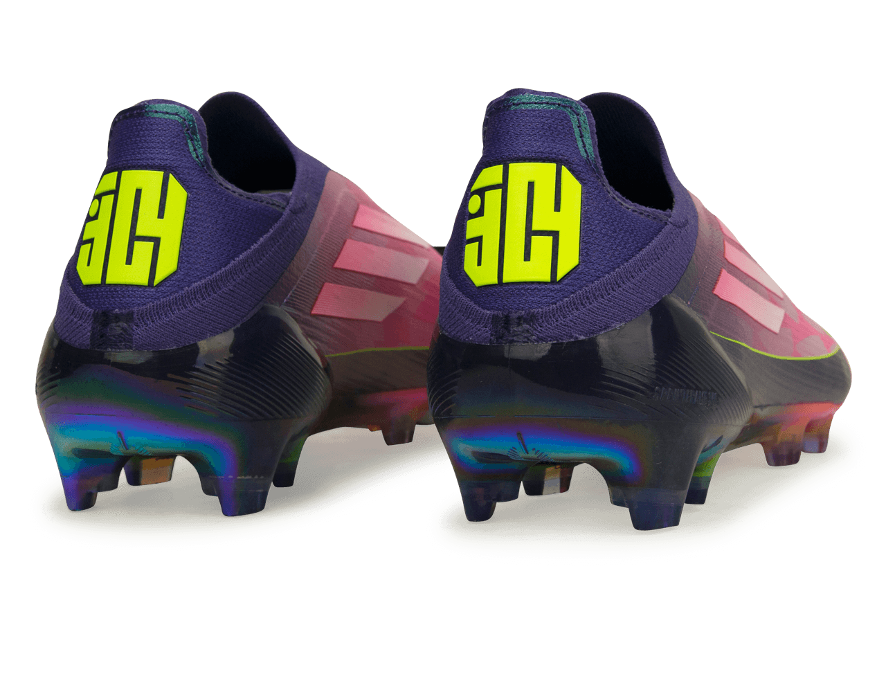 adidas Men's Lamine Yamal F50 Elite Laceless FG Purple/Lemon Rear