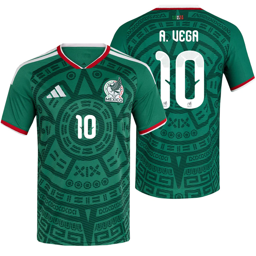 adidas Men's Mexico World Cup 2026 Authentic Home Jersey w/ A. Vega #10 Printing Both