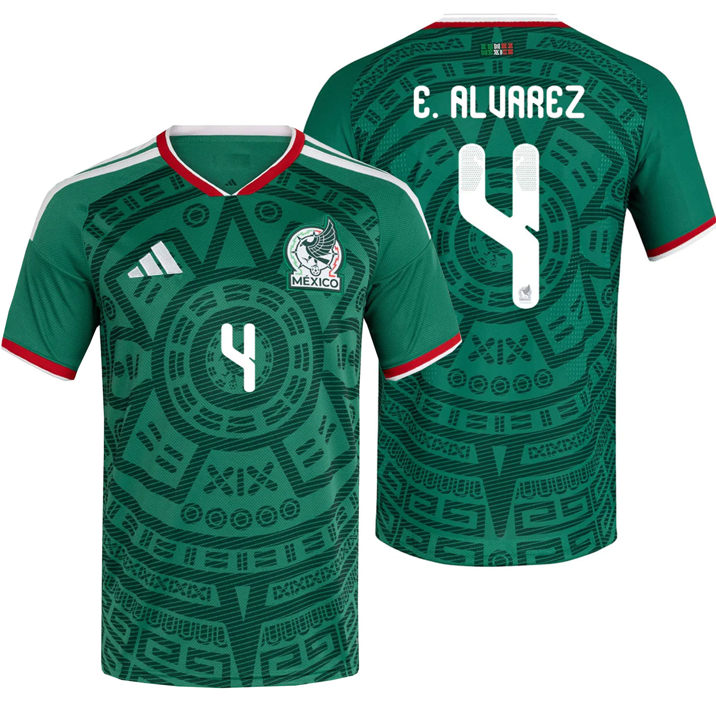 adidas Men's Mexico World Cup 2026 Authentic Home Jersey w/ E. Alvarez #4 Printing Both