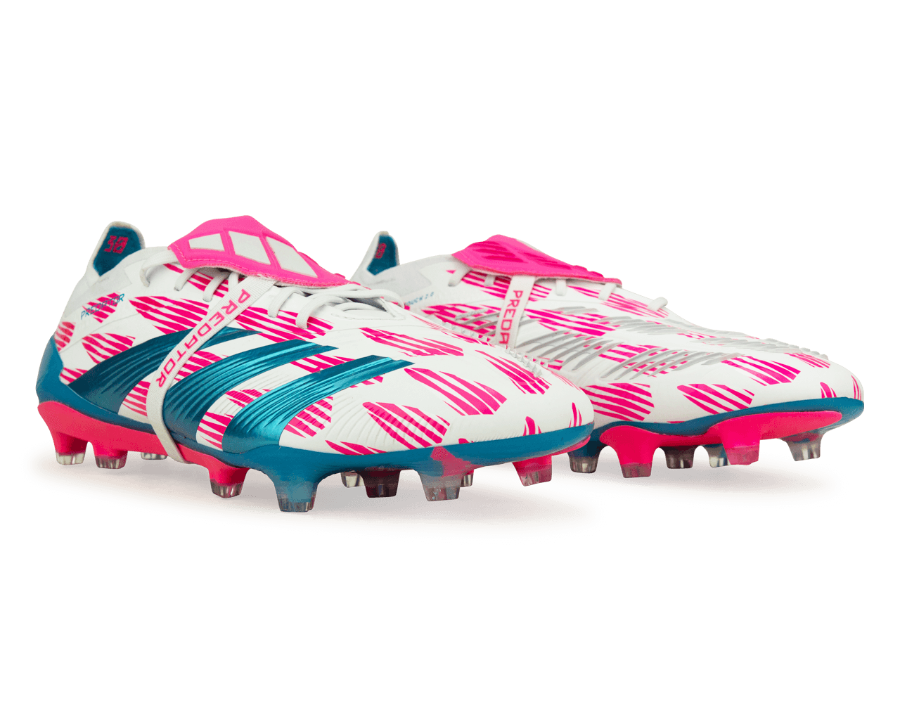 adidas Men's Predator Elite Fold-Over Tongue FG White/Blue/Pink adidas Men's Predator Elite Fold-Over Tongue FG White/Blue/Pink