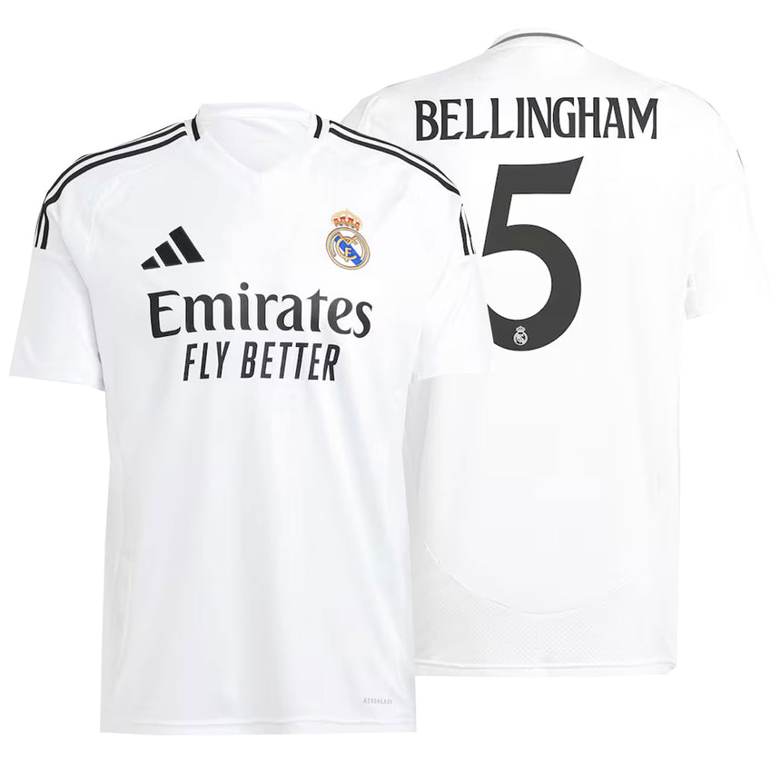 adidas Men's Real Madrid 2024/25 Authentic Home Jersey w/ Bellingham #5 Printing Both