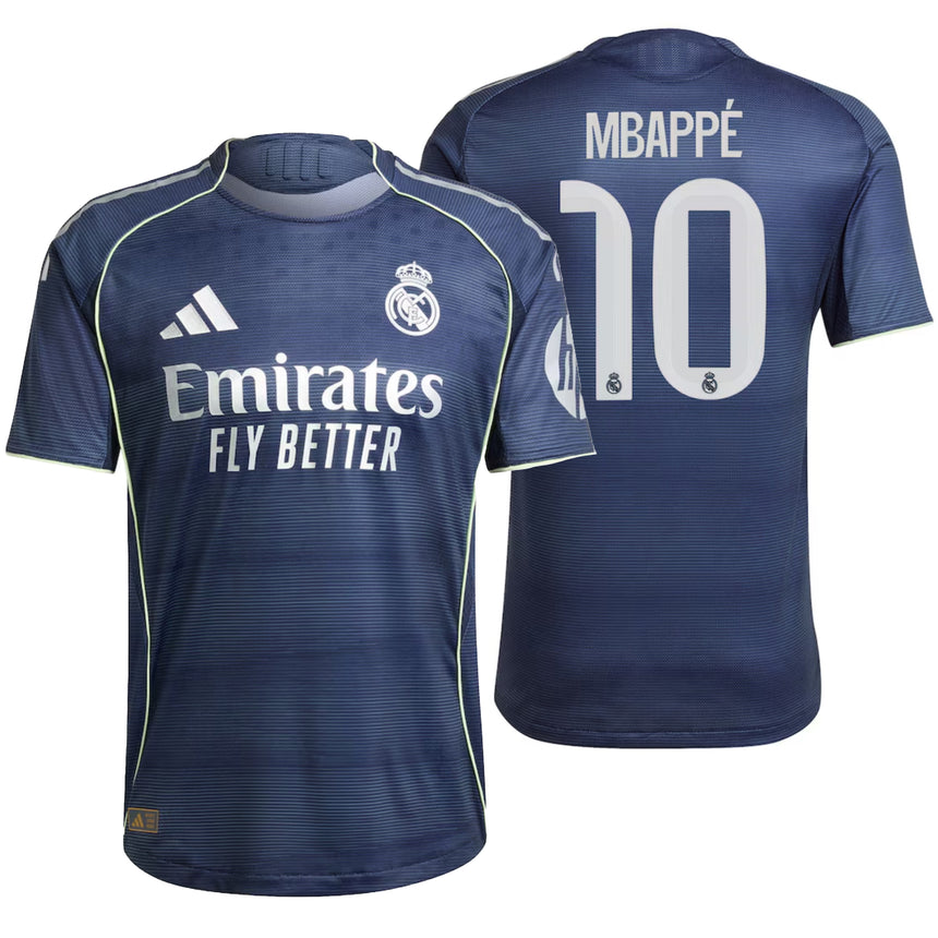 adidas Men's Real Madrid 2025/26 Authentic Away Jersey w/ Mbappe #10 Printing Both