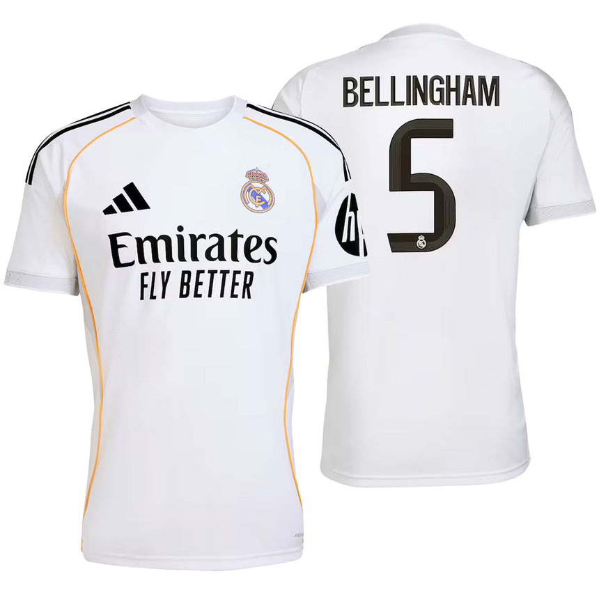 adidas Men's Real Madrid 2025/26 Home Jersey w/ Bellingham #5 Printing Both