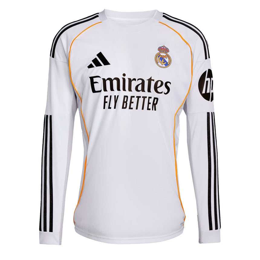 adidas Men's Real Madrid 2025/26 Long Sleeve Home Jersey White Front