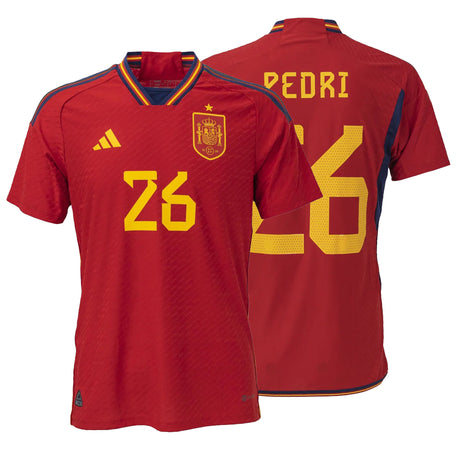 adidas Men's Spain 2022/23 Authentic Home Jersey w/ Pedri #26 Printing Both