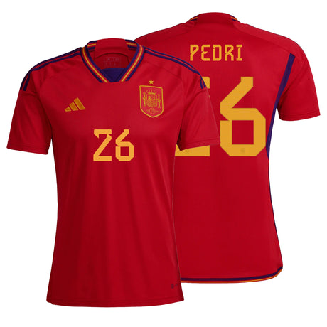adidas Men's Spain 2022/23 Home Jersey w/ Pedri #26 Printing Both