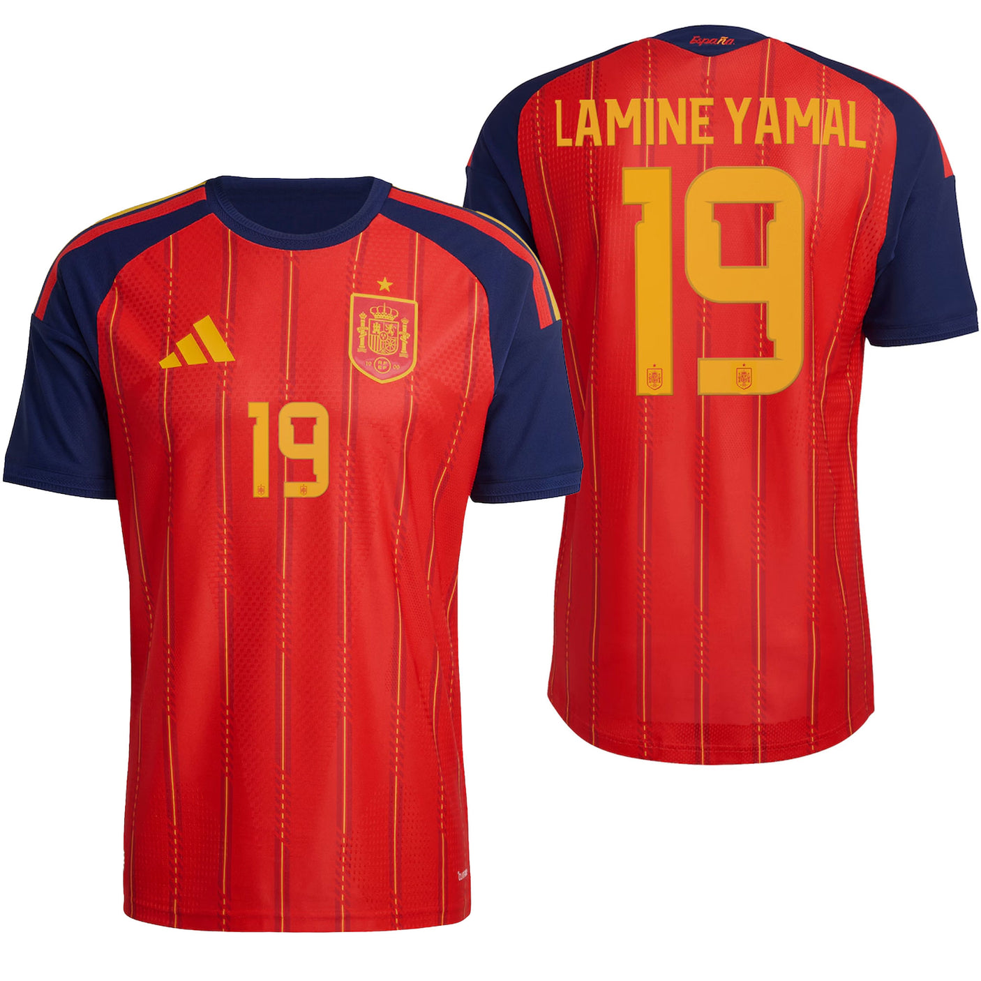 adidas Men's Spain World Cup 2026 Authentic Home Jersey w/ Lamine Yamal #19 Printing Both