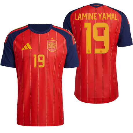adidas Men's Spain World Cup 2026 Authentic Home Jersey w/ Lamine Yamal #19 Printing Both