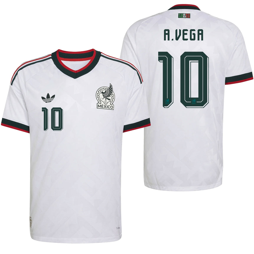 adidas Mexico Men's Away Climacool+ 2026 Jersey w/ A. Vega #10 White Both
