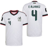 adidas Mexico Men's Away Climacool+ 2026 Jersey w/ E. Alvarez #4 White Both