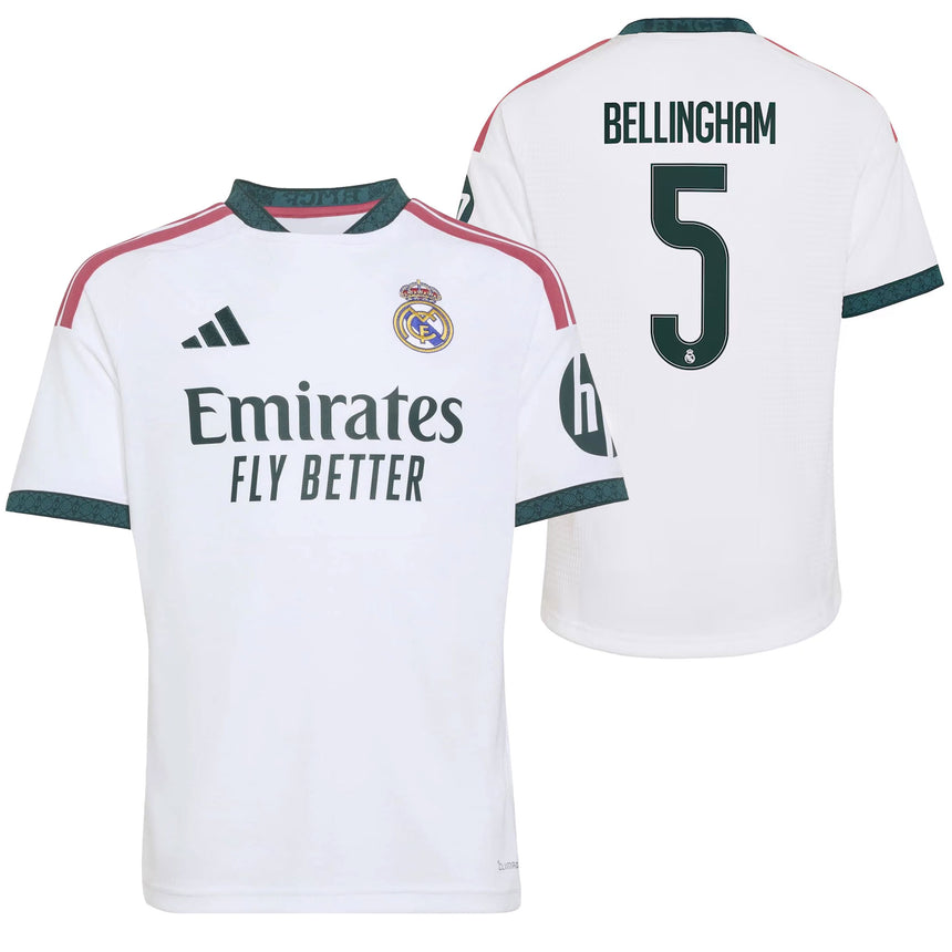 adidas Real Madrid Kids Home Stadium 2026/27 Jersey w/ Bellingham #5 White Both