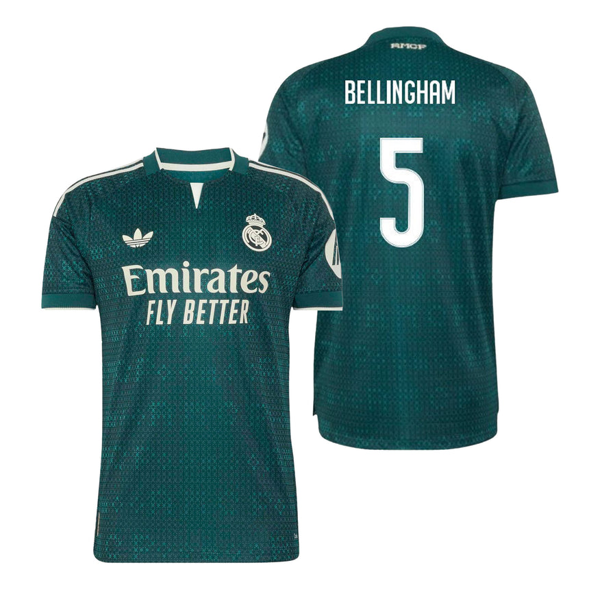 adidas Real Madrid Men's Away Authentic 2026/27 Jersey w/ Bellingham #5 Green Both