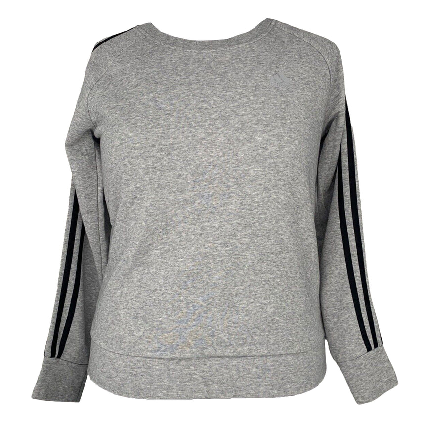 adidas Women's 3 Stripe Fleece Crew Sweatshirt Grey/Black Front