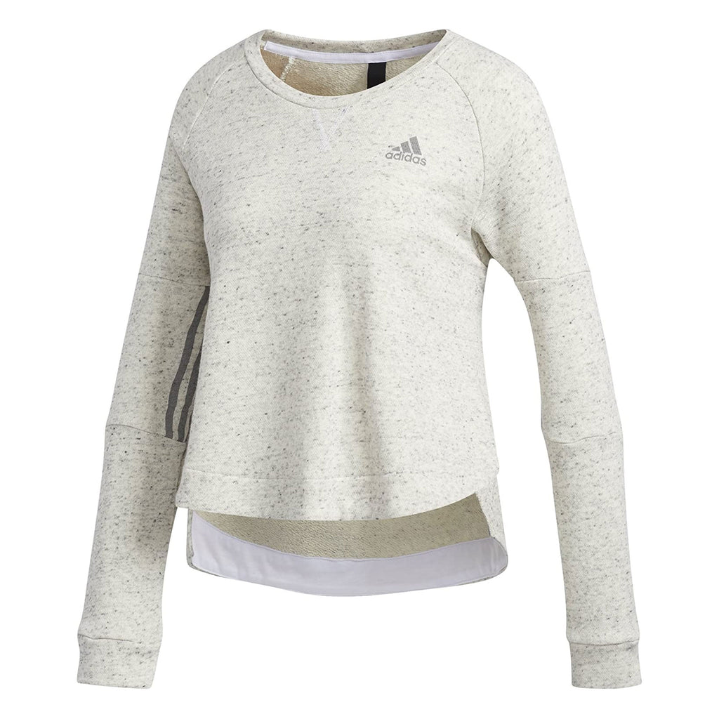 adidas Women's S2S Crew Neck Cropped PullOver Sweatshirt White/Grey Front
