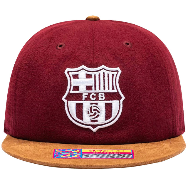 Fan Ink FC Barcelona Snap Back Hat Burgundy Front