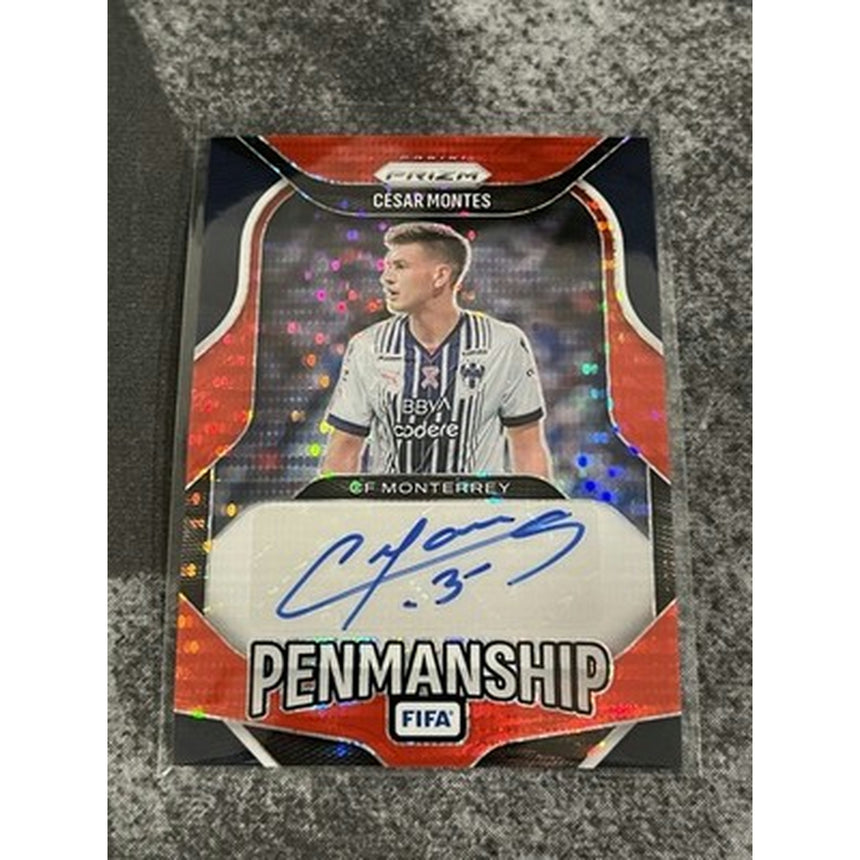 2025-26 Panini Prizm FIFA Cesar Montes PENMANSHIP Red Pulsar Auto P-CM