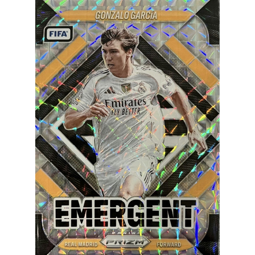2025-26 Panini Prizm FIFA Gonzalo García EMERGENT Silver Mosaic Real Madrid