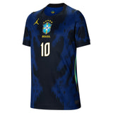 Jordan Brazil Youth Away Stadium 2026 Soccer Jersey w/ Neymar Jr. #10 Blue Front