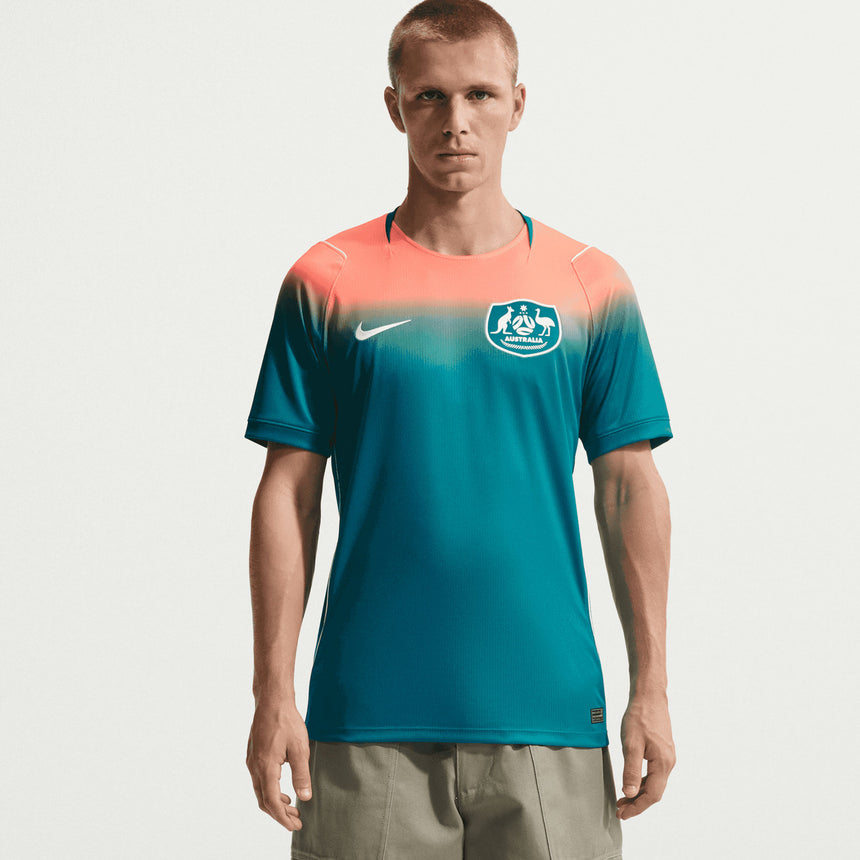 Nike Australia Men's Away Stadium 2026 Jersey Bright Spruce/Orange Pulse Model