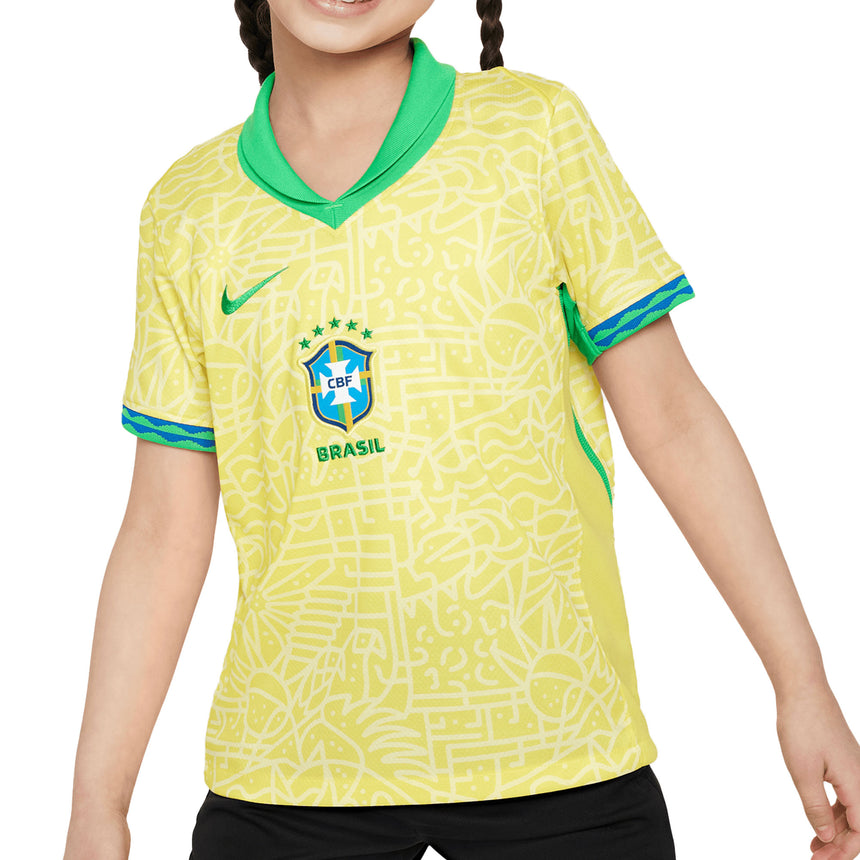 Nike Brazil 2024/25 Little Kids Dri-FIT ADV Home Jersey Yellow/Green Front