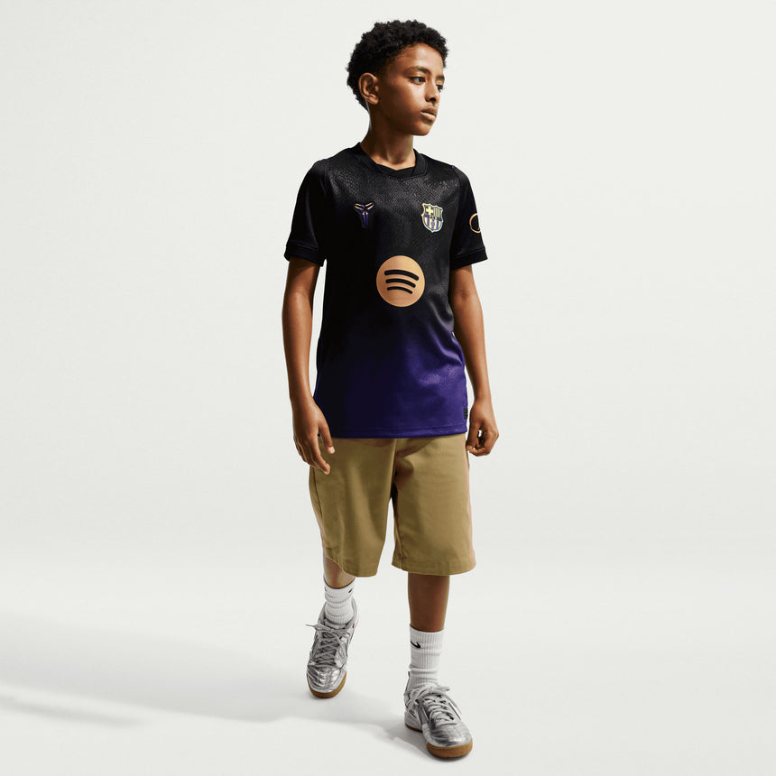Nike FC Barcelona Kids Away Stadium Kobe 2026/27 Jersey Black/Purple/Gold Model