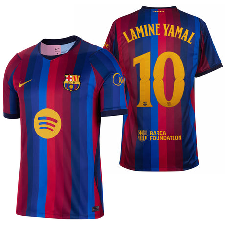 Nike FC Barcelona Men's Home Aero-FIT 2026/27 Jersey w/ Lamine Yamal #10 Navy/Red Both