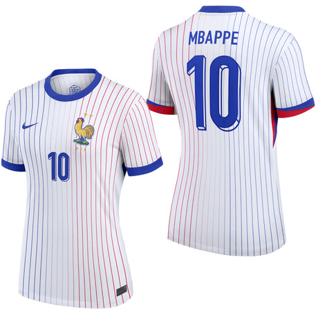 Nike France Women's Away Stadium 2024/25 Jersey w/ Mbappe #10 White Both