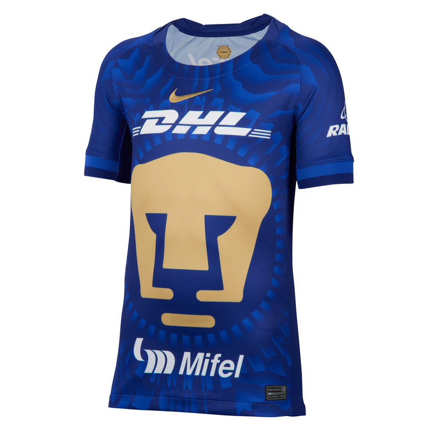 Nike Kids Pumas UNAM 2025/26 Away Jersey Royal/White/Gold Front