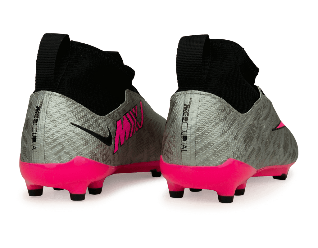 Nike Kids Zoom Mercurial Superfly 9 Pro FG Silver/Pink Rear