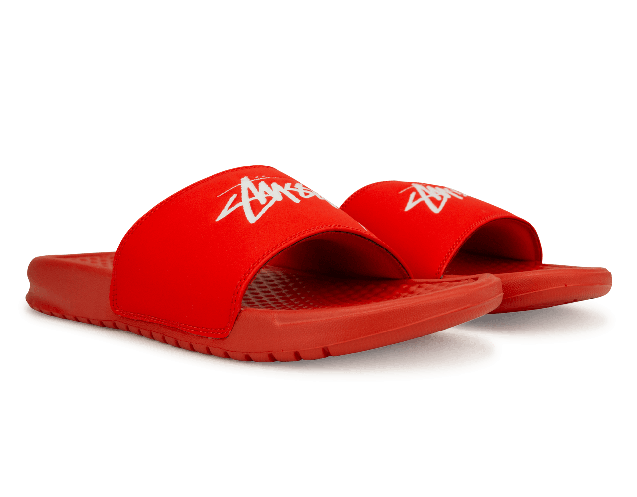Red and white nike flip flops sales