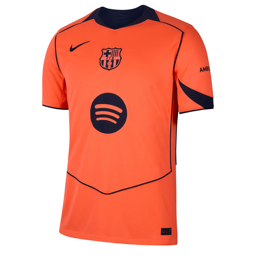 Nike Men's FC Barcelona 2025/26 Third Jersey Bright Mango/Midnight Navy Front