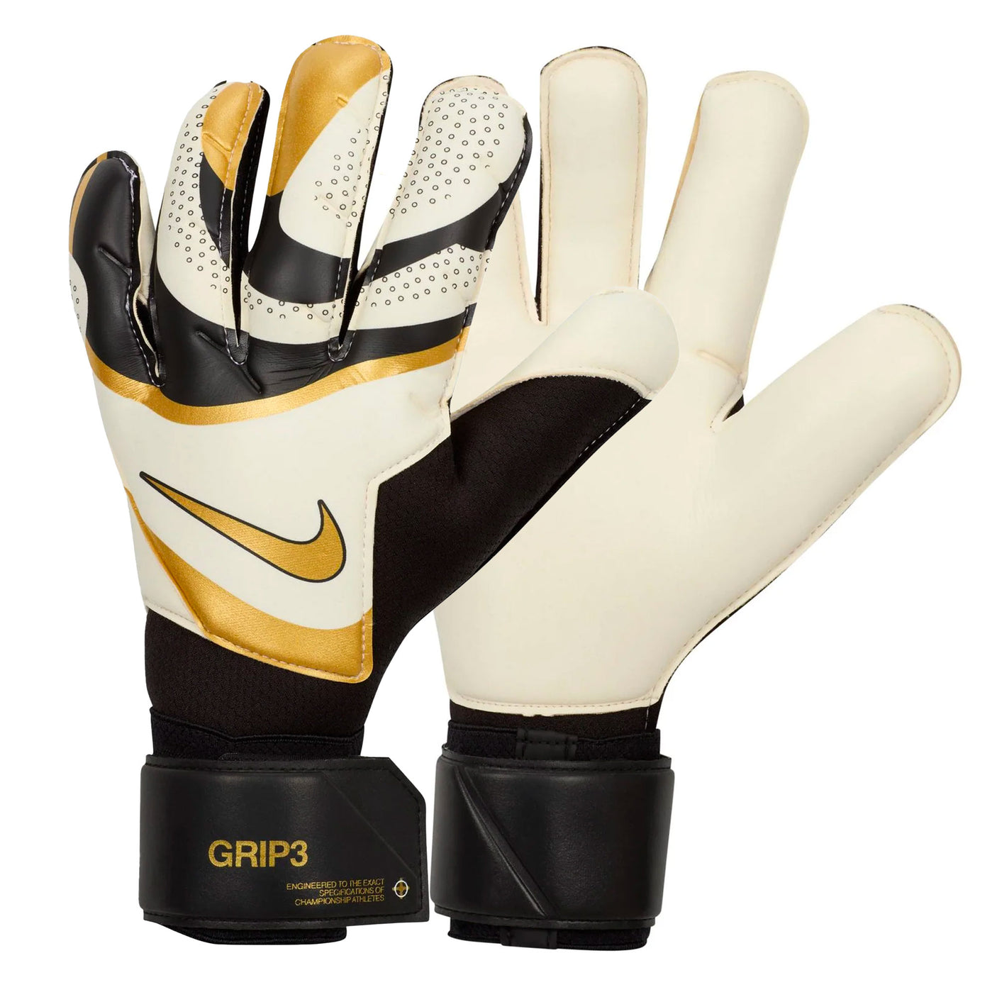 Nike Men's Grip 3 GoalKeeper Gloves Black/Gold/White Both