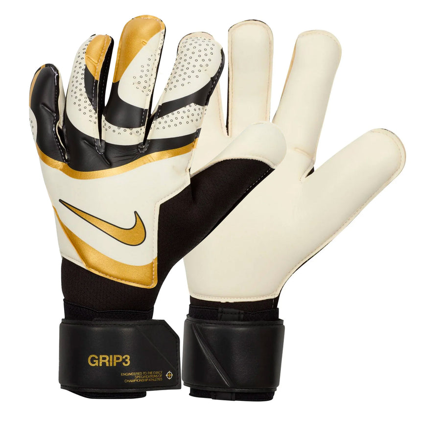 Nike Men's Grip 3 GoalKeeper Gloves Black/Gold/White Both