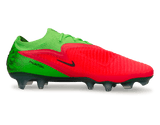 Nike Men's Phantom 6 Low Elite Erling Haaland FG Soccer Cleats Hot Punch Black Green Strike Side