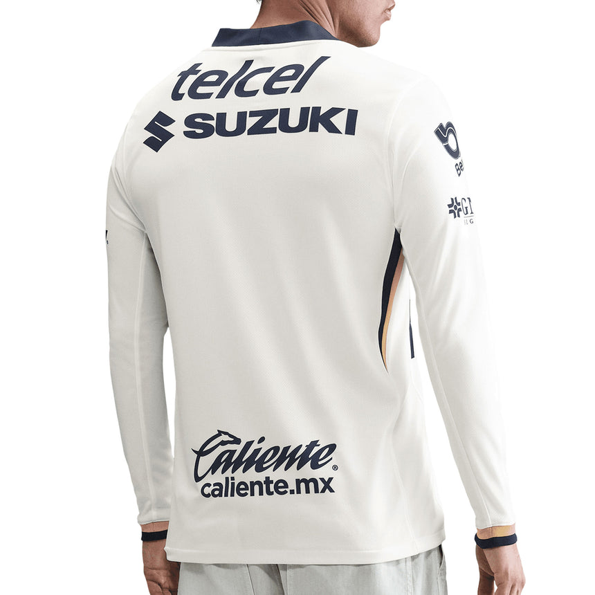 Nike Men's Pumas UNAM Long Sleeve 2025/26 Home Jersey White/Gold/Navy. Back