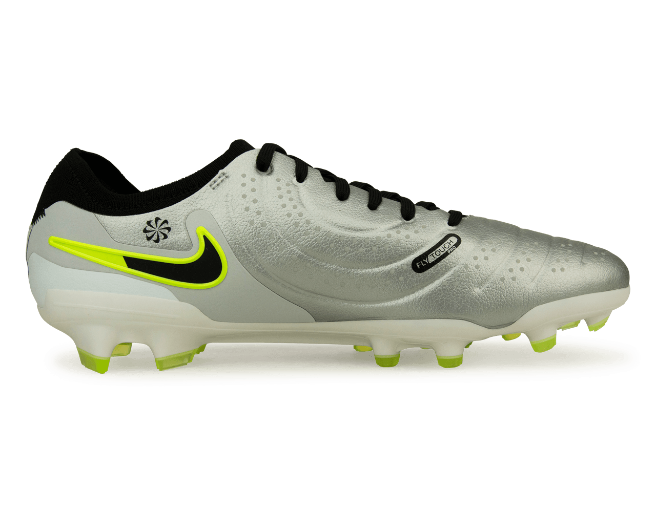 Nike Men's Tiempo Legend 10 Pro FG Metallic Silver/Black Volt Side