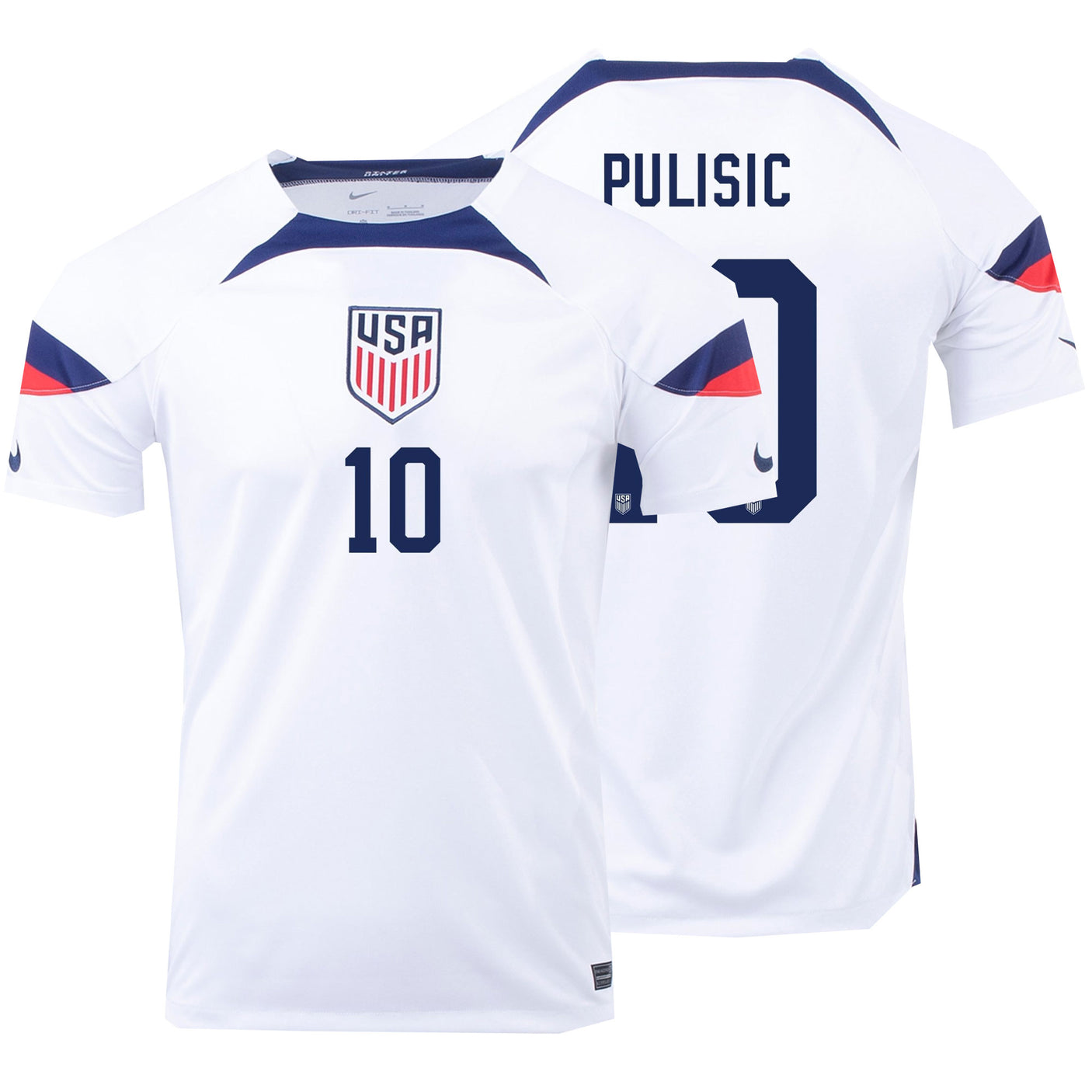 Nike Men's USA 2022/23 Dri-FIT ADV Home Jersey w/ Pulisic #10 Printing Both