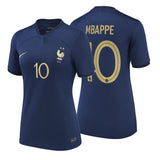 Nike Women's France 2022/23 Home Jersey w/ Mbappe #10 Printing Both